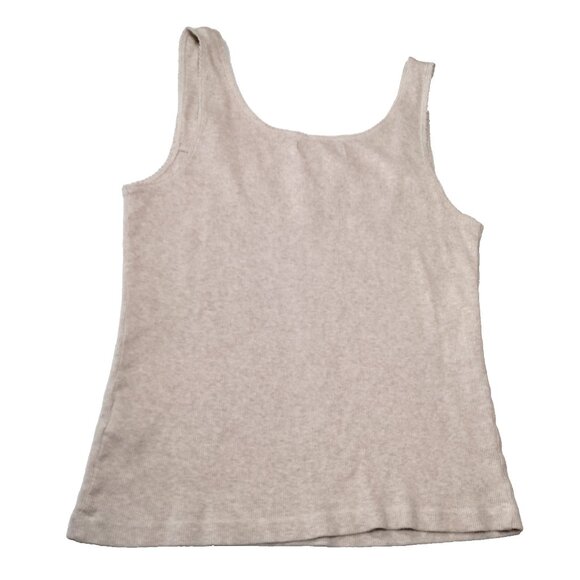 Natural Reflections Tank Top Size Large Beige Ribbed Eyelet Lace Trim Cotton Y2K - Picture 2 of 14